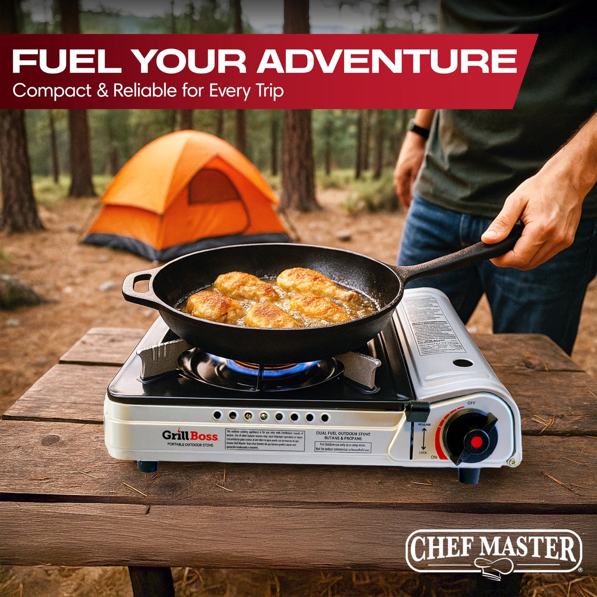 Portable Dual Fuel Camp Stove - 12,000 BTU Butane & Propane Outdoor Cooking