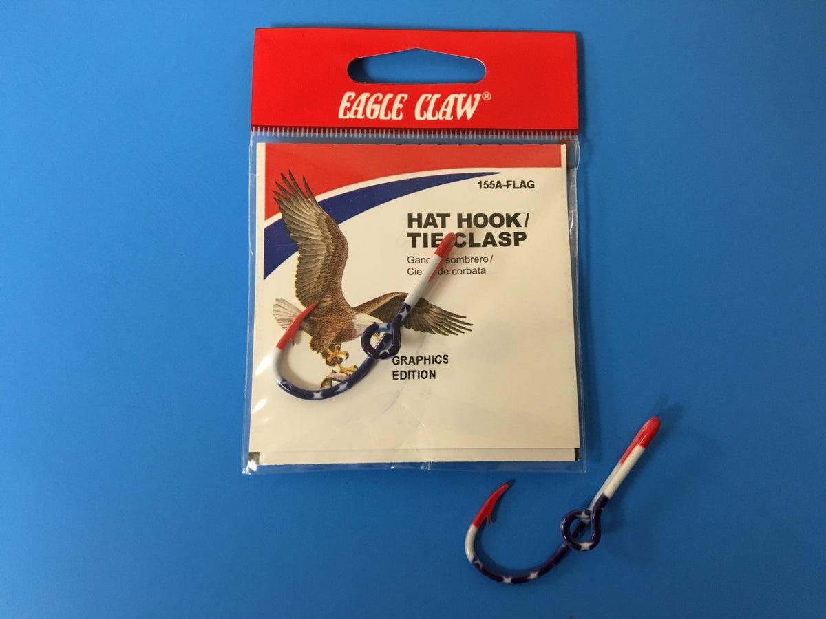 USA Flag Fish Hook Hat Pin with Embroidered Patch - Fishing Gift
