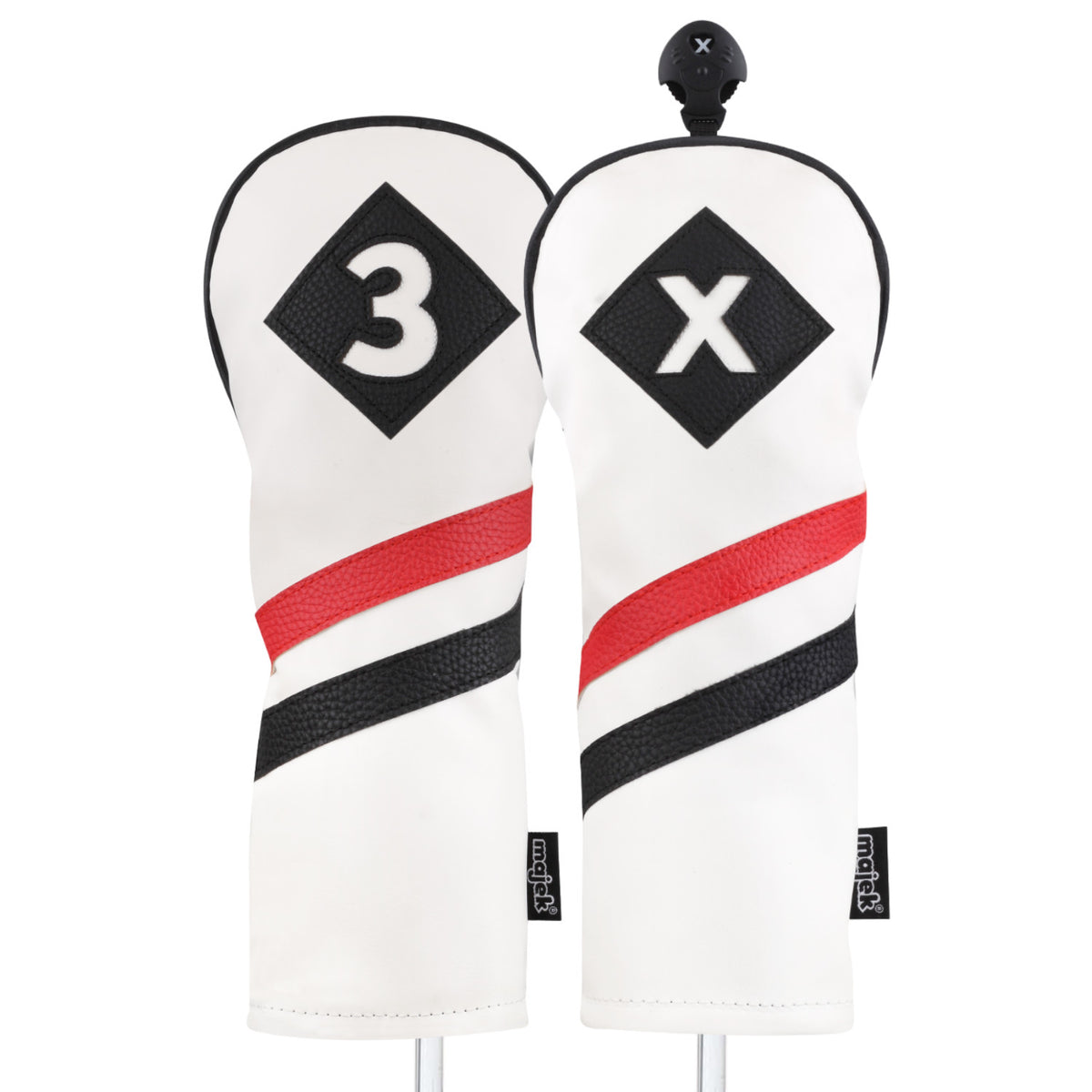 Golf Fairway Wood Headcover Set - White Red Black Leather Style for 3 & X Clubs