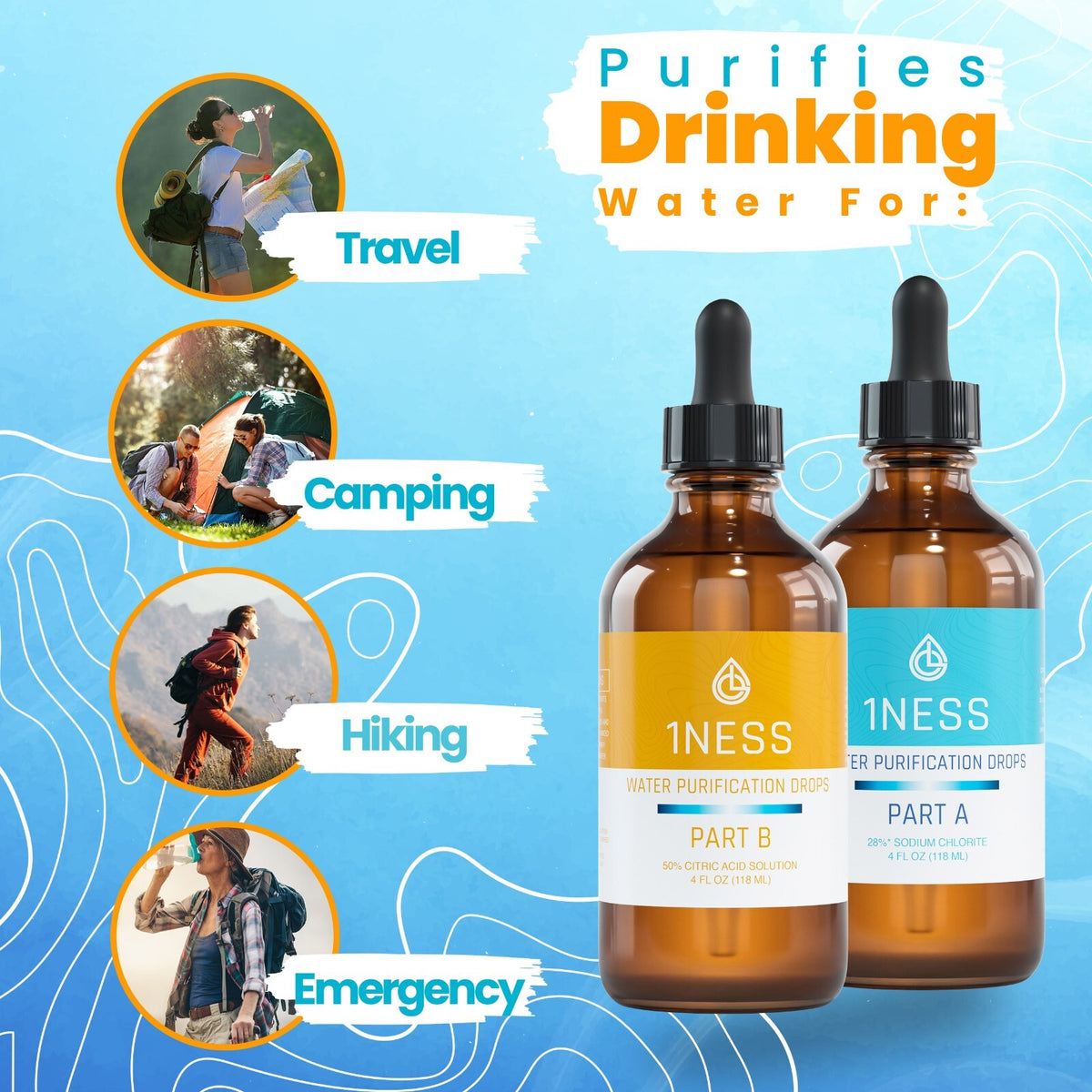Water Purification Drops for Emergency & Outdoor Use, 4oz Kit