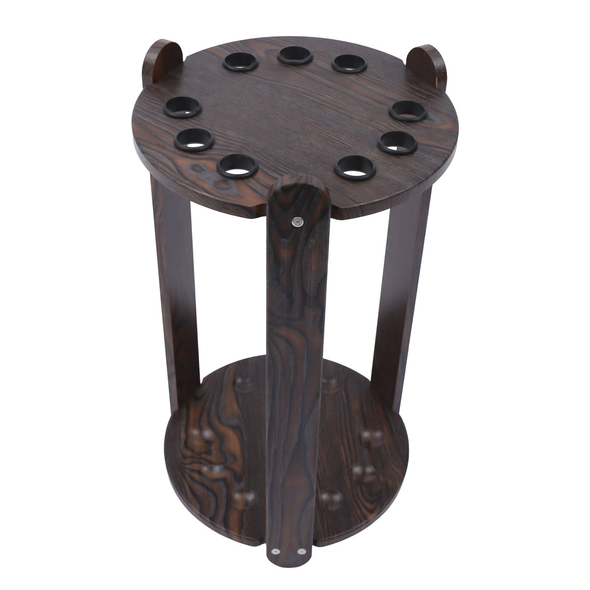 Floor Stand 9-Hole Billiard Cue Holder Rack, Wooden Pool Cue Storage