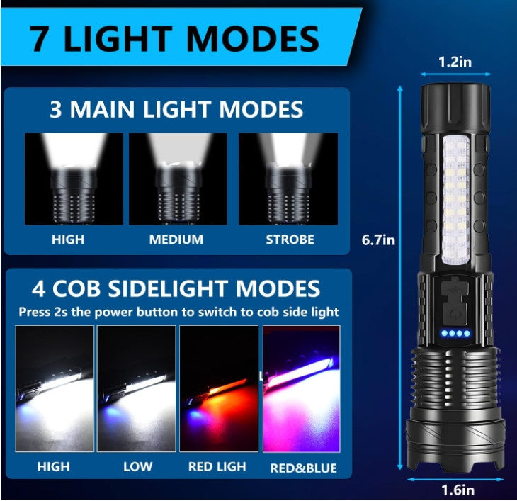 Super Bright Rechargeable LED Flashlight 90,000 Lumens, 7 Modes, Waterproof - 2 Pack