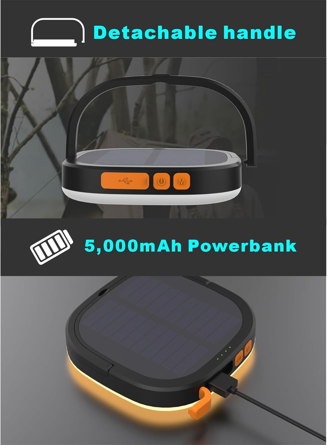 Rechargeable Solar Camping Lantern with 2000 Lumens, Waterproof, 5 Light Modes