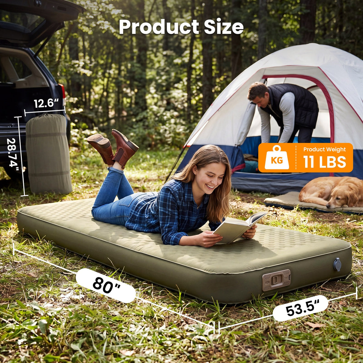 Self-Inflating Sleeping Pad with Memory Foam and Built-In Pump - 4 Inch Thick Camping Mattress