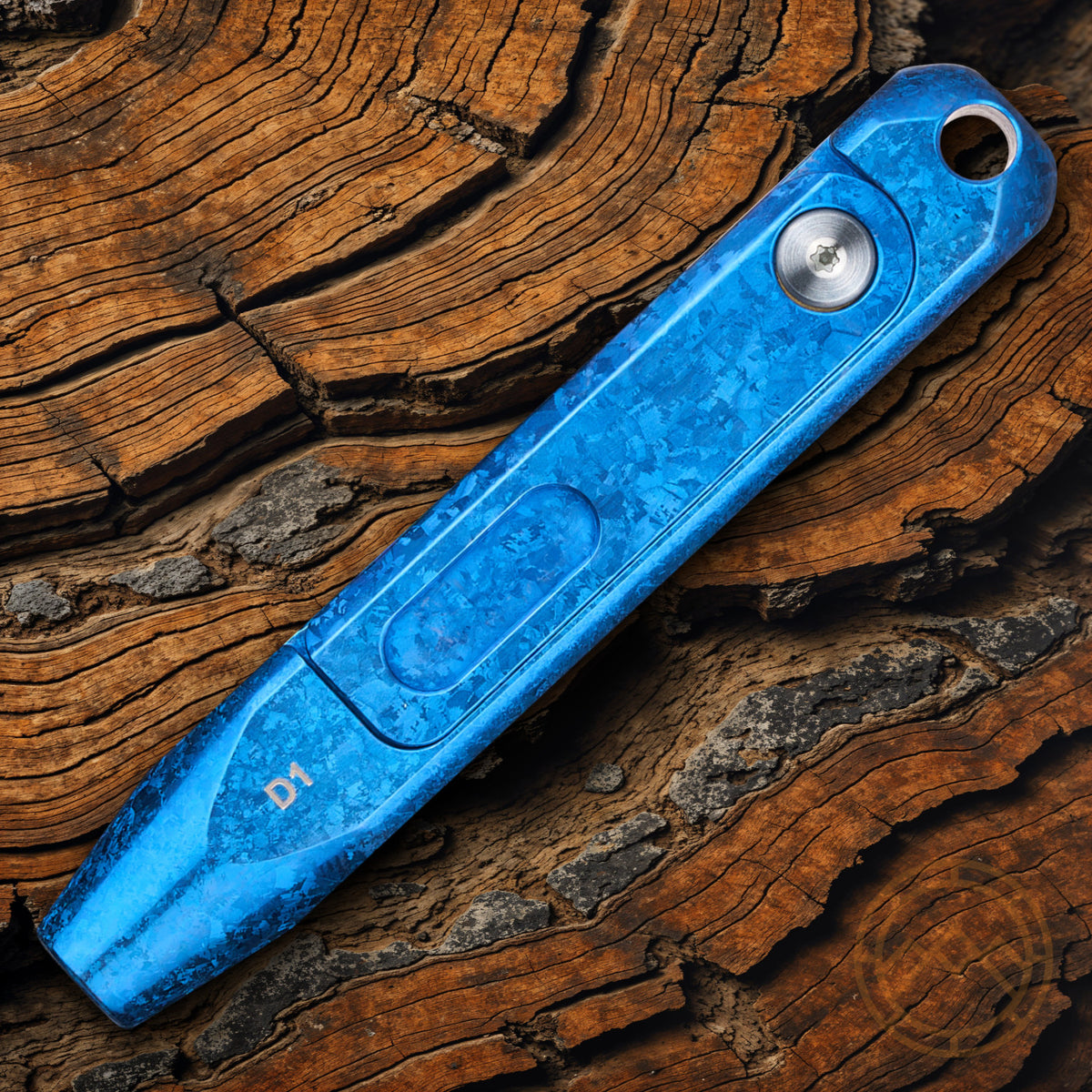 Titanium Snowflake Blue Handle Knife with Hidden Bit Storage