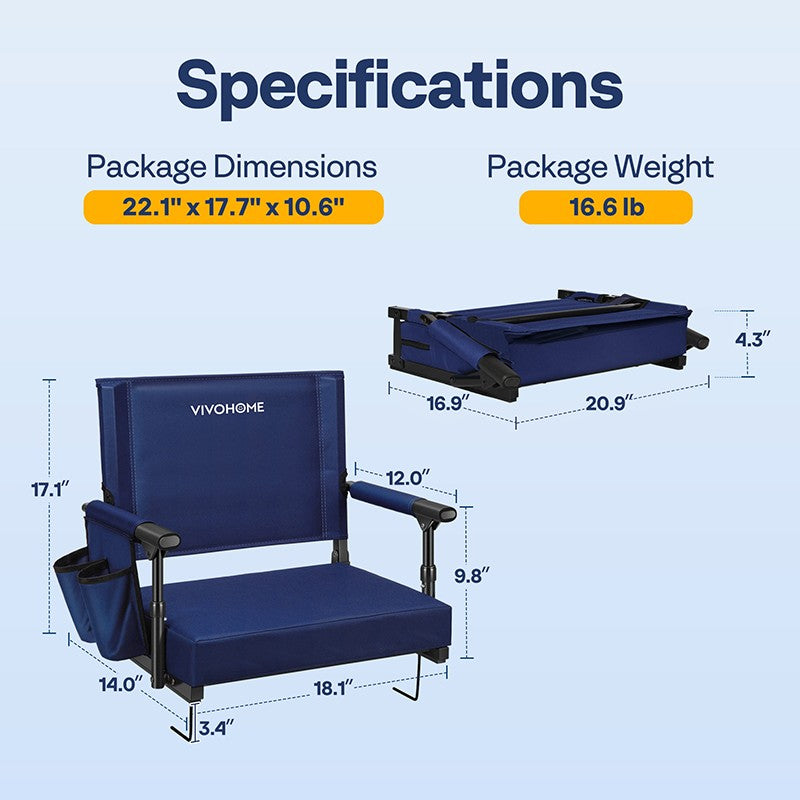 Portable Stadium Bleacher Seat with Armrests & Cushion, Shoulder Strap 2 Pack