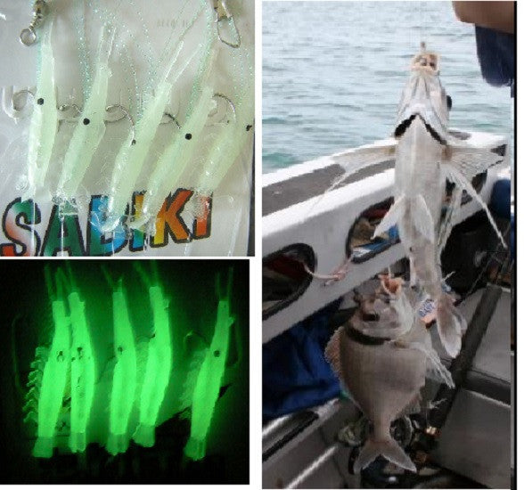 Glow in Dark Shrimp Fishing Rigs Set with 5 Hooks - Size 16