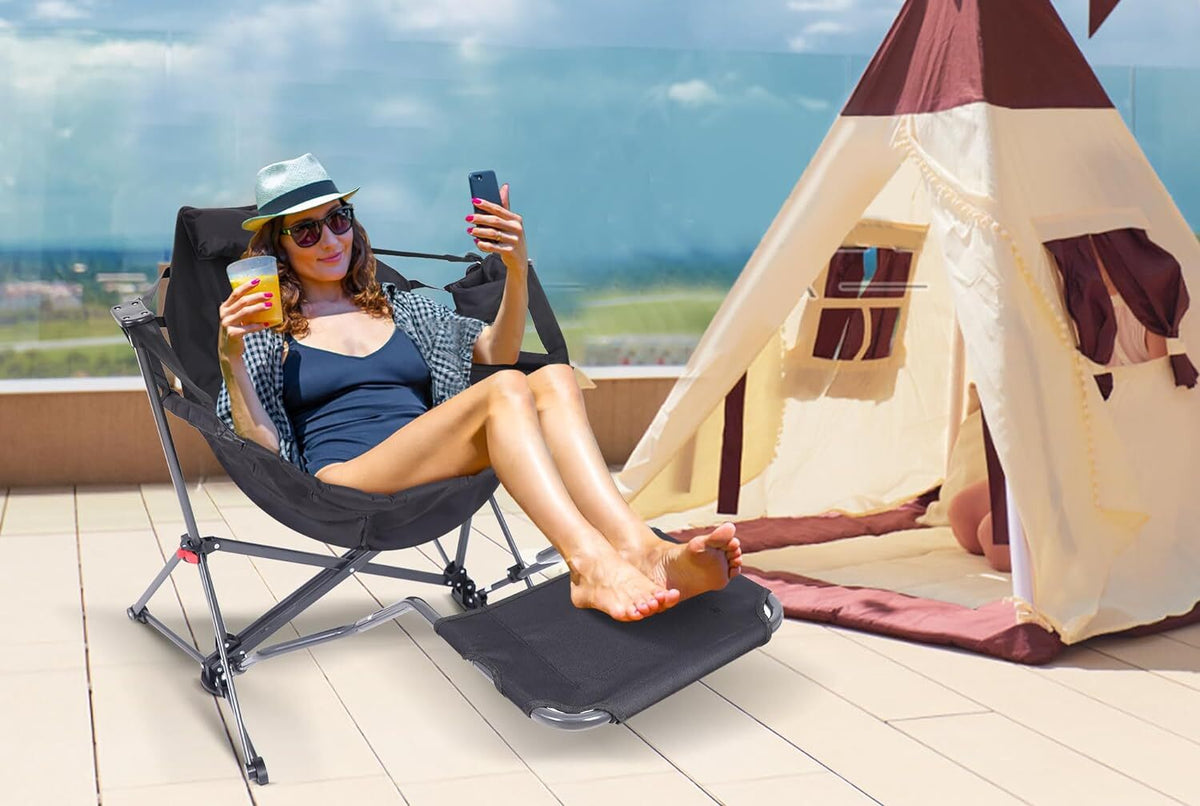 Hammock Camping Chair with Footrest, Rocker Swing Chair, Portable Outdoor Seat
