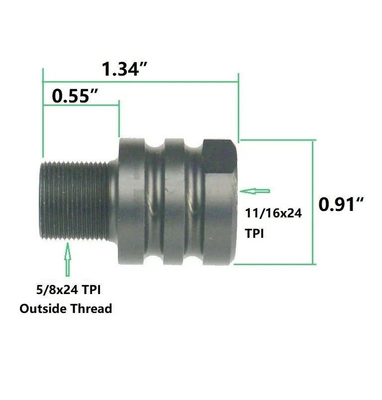 Steel Thread Adapter 11/16x24 to 5/8x24 TPI for Caliber Accessories