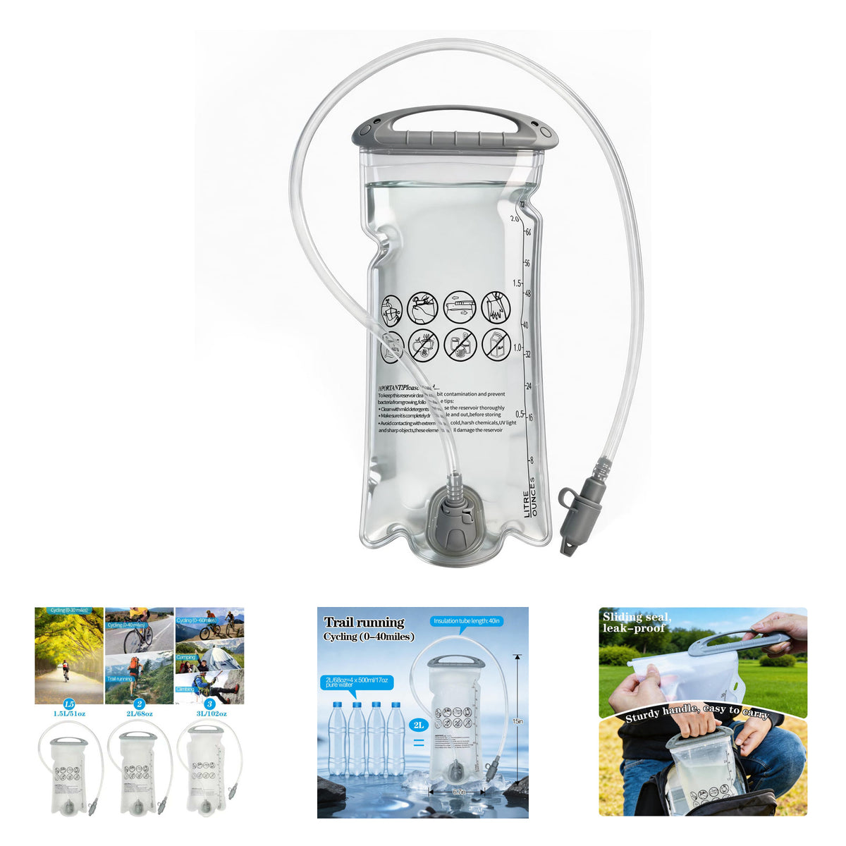 2L Leakproof Hydration Bladder for Cycling Hiking Camping Outdoor
