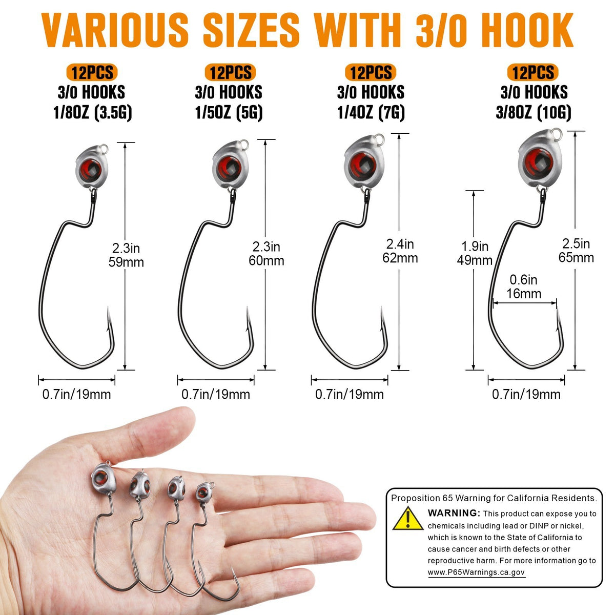 Fishing Jig Heads with Texas Rig Hooks - 1/4oz Weedless Swimbait Heads, 12 Pack