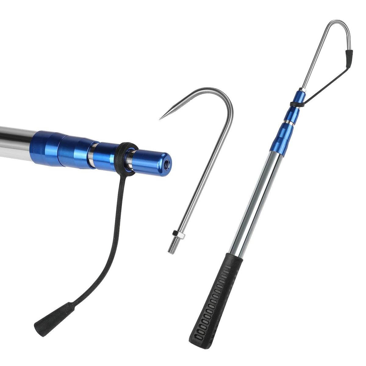 Telescopic Fishing Gaff with Sharp Hook - Stainless Steel, Adjustable Length