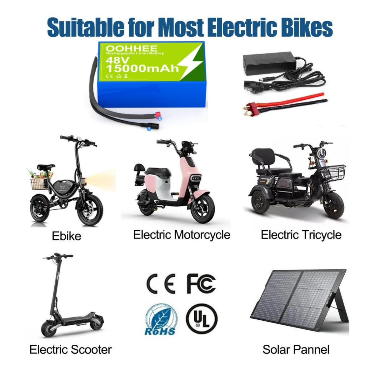 48V 15Ah Lithium Battery for Electric Bicycle Scooter 250W-1000W Power