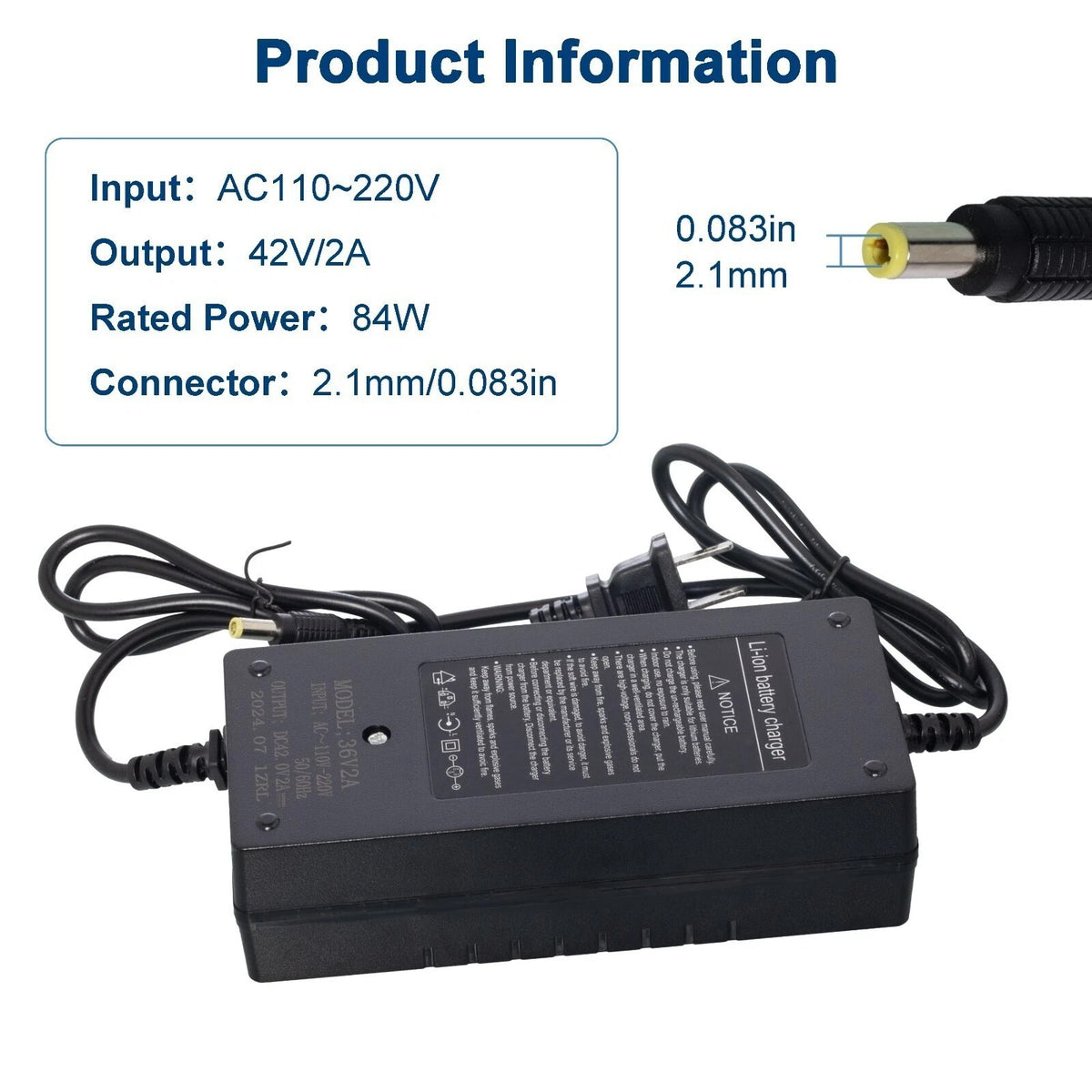 42V 2A Electric Bicycle Charger UL Certified for Lithium Battery