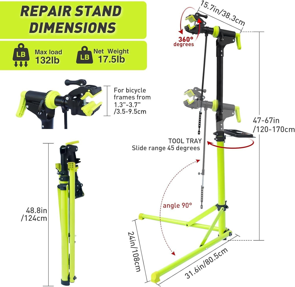 Foldable E-Bike Repair Stand Max 132Lbs - Heavy Duty Bicycle Maintenance