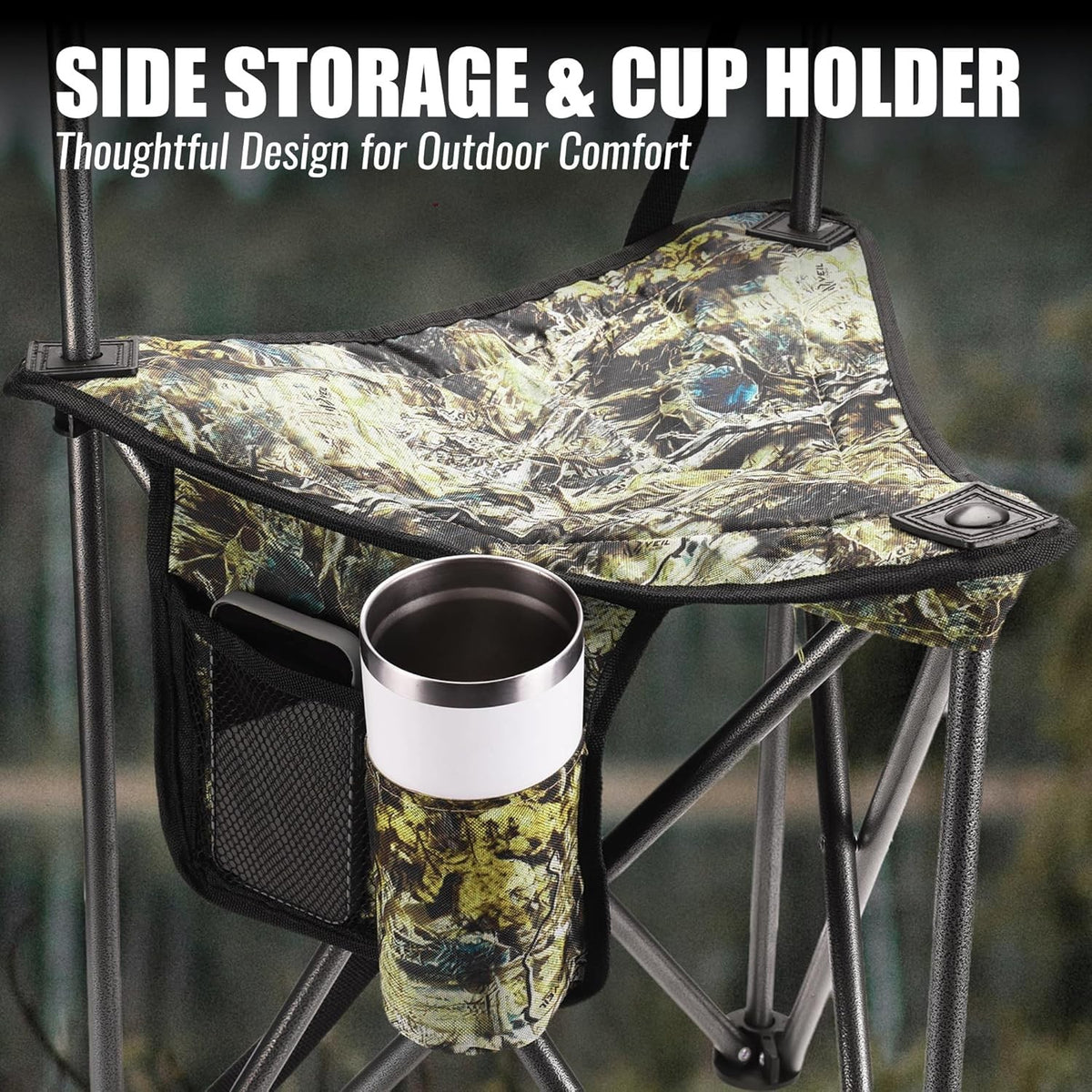 Portable Hunting Stool with Backrest Foldable Tripod Chair 250LBS Camouflage