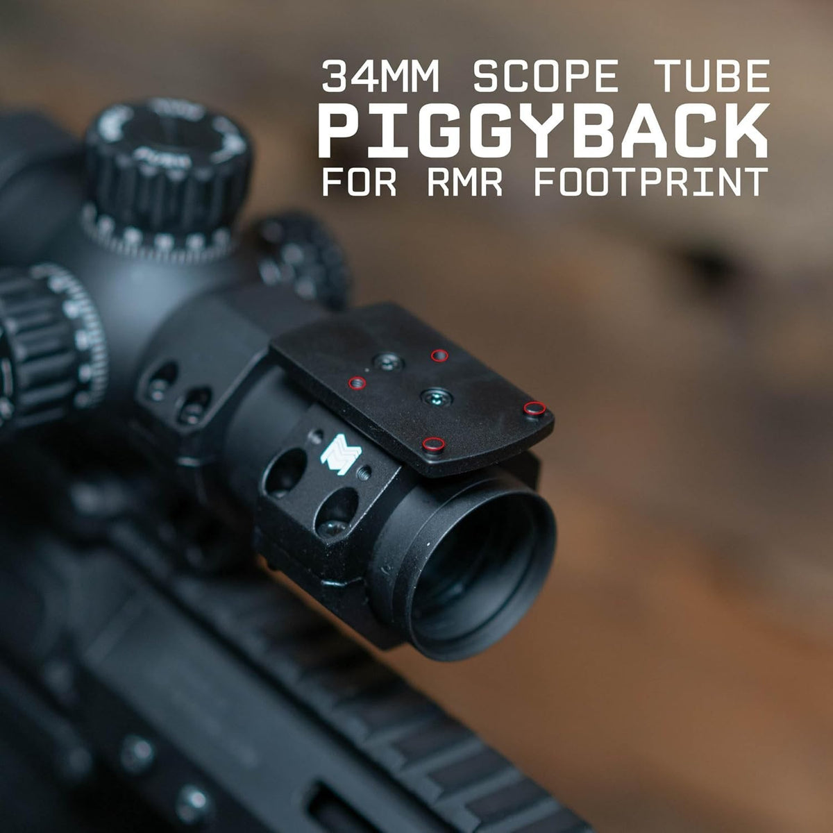 34mm Red Dot Piggyback Mount for Rifle Scopes - Low Profile RMR Footprint