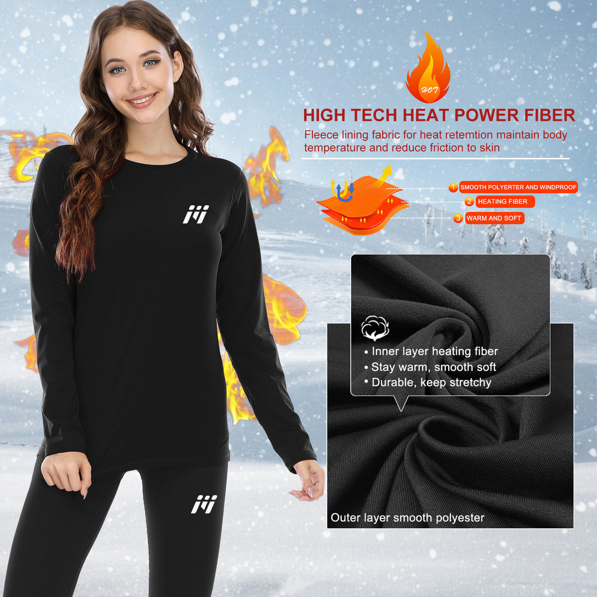 Women Thermal Fleece Long Johns Base Layer Top for Skiing Winter