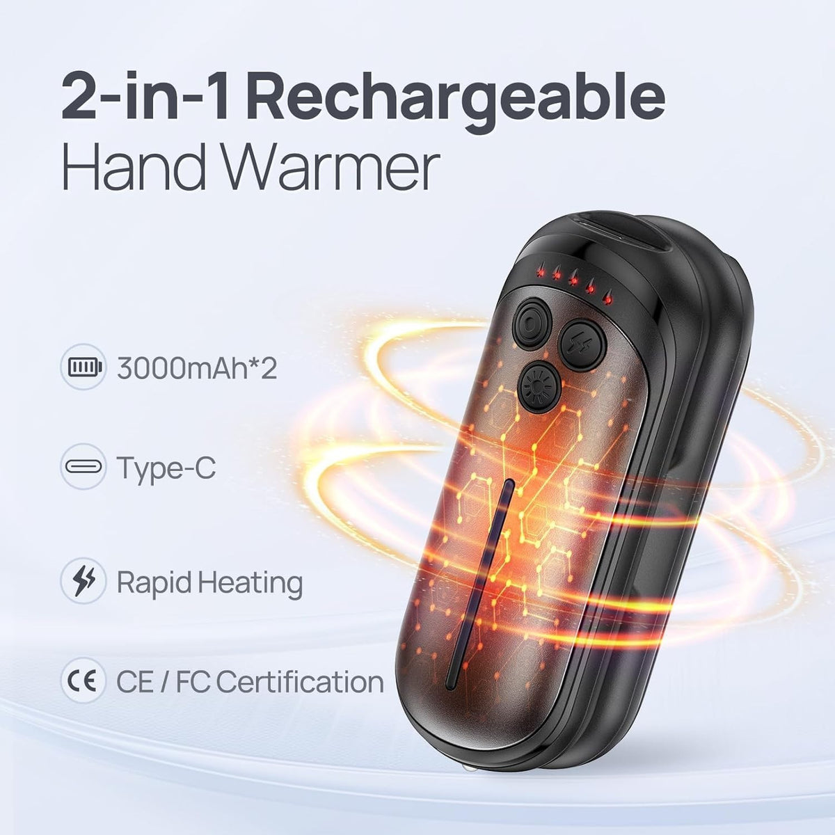Rechargeable Hand Warmers 2 Pack with 6000mAh Power Bank for Winter