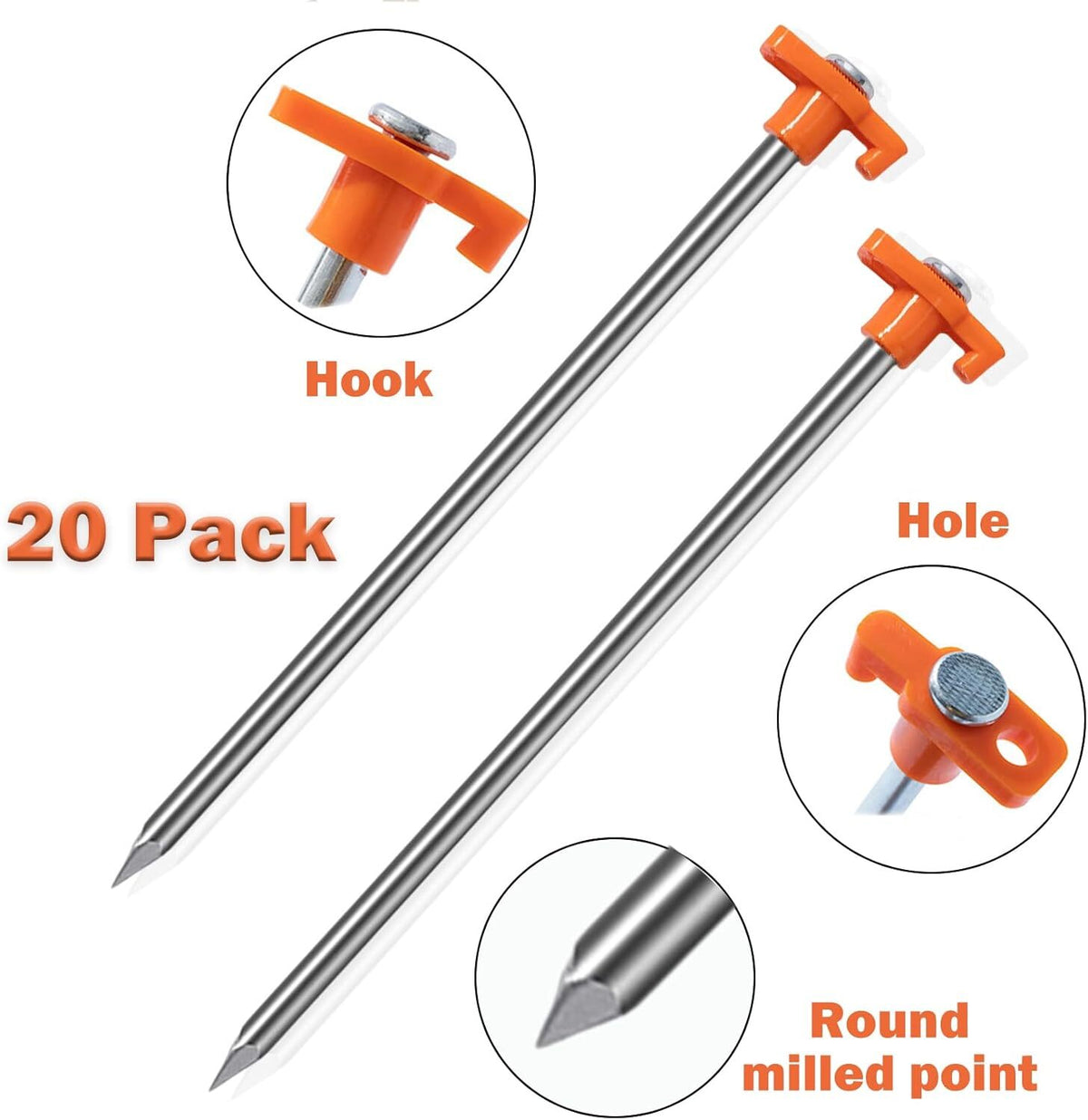 Heavy Duty Tent Stakes 20 Pack 10 Inch Galvanized Ground Pegs Outdoor Camping Equipment