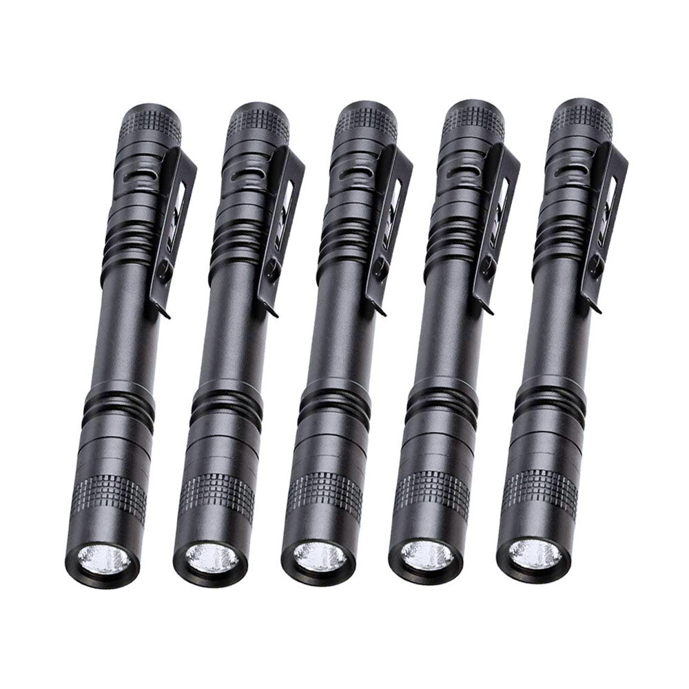 Mini LED Flashlight Pen Clip Set - Portable Waterproof Torch 5 Pack