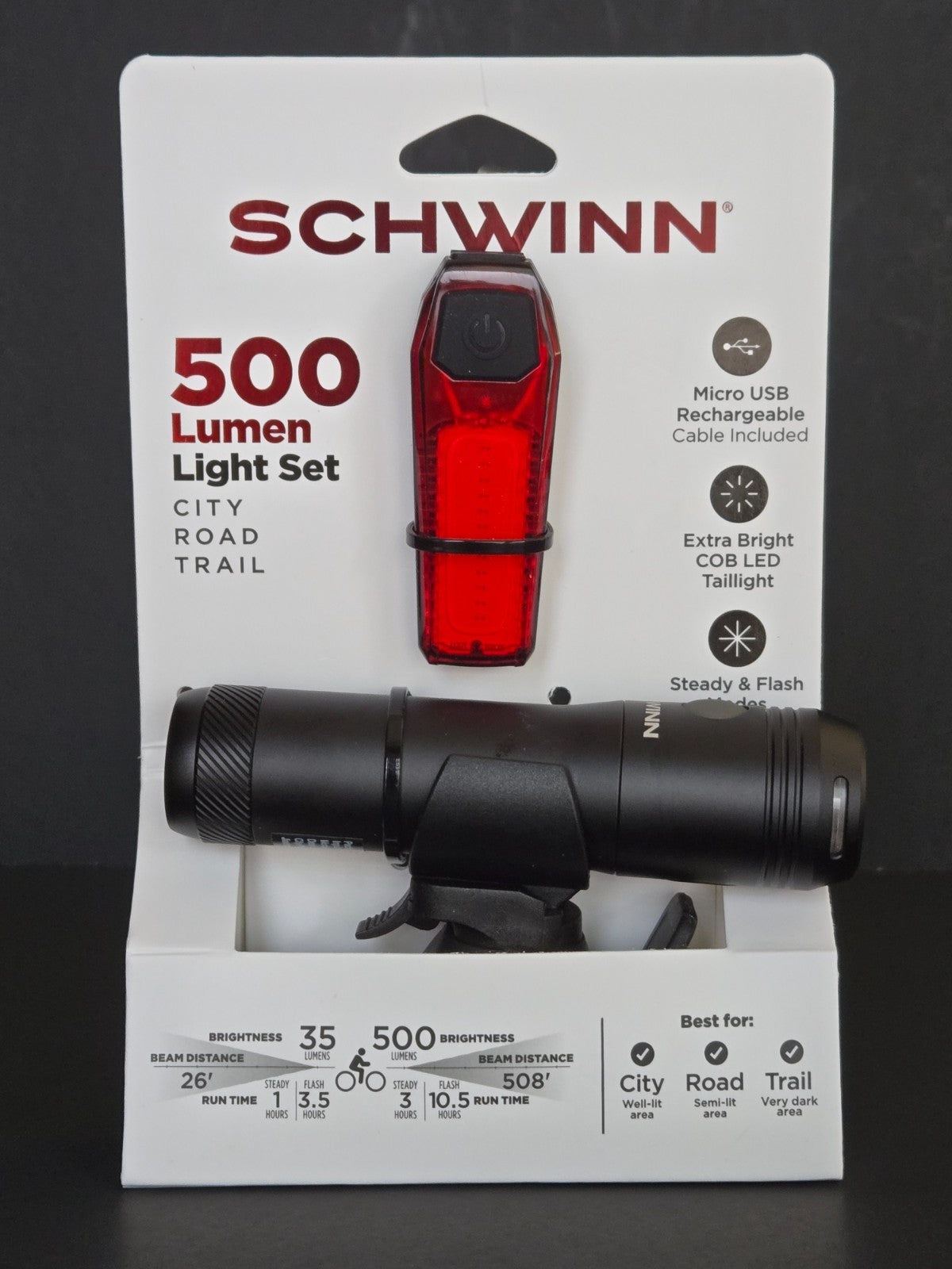 USB Rechargeable Bike Light Set 500 Lumens Front & Rear LED