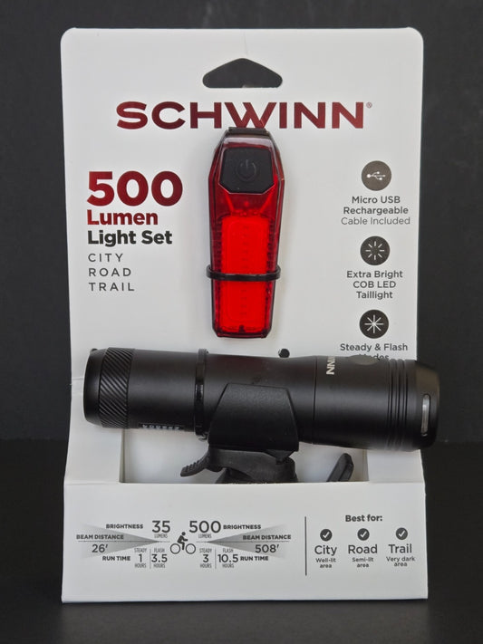 USB Rechargeable Bike Light Set 500 Lumens Front & Rear LED