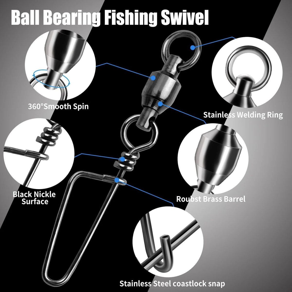 20Pcs Fishing Swivels with Coastlock Snap – Stainless Steel, Corrosion-Resistant