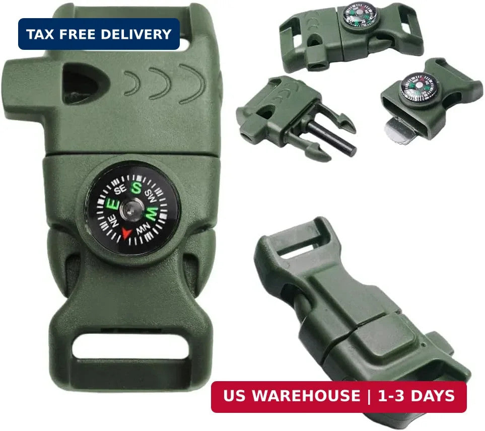 5/8 Inch Paracord Buckle with Compass and Whistle - Outdoor Camping Survival Gear