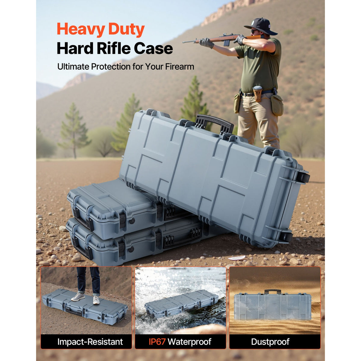 42-Inch Waterproof Hard Rifle Case - Dustproof Gun Storage with Lockable Handles