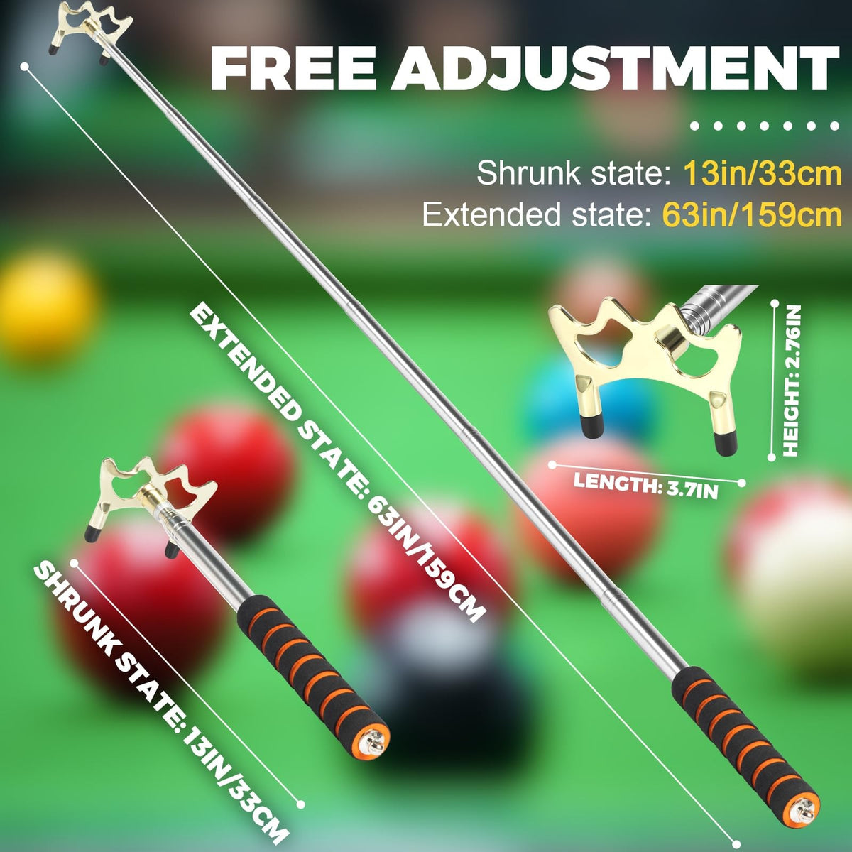 Extendable Pool Cue Bridge Stick with Brass Head
