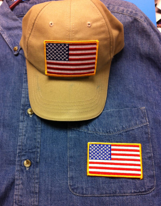 USA Flag Fish Hook Hat Pin with Embroidered Patch - Fishing Gift