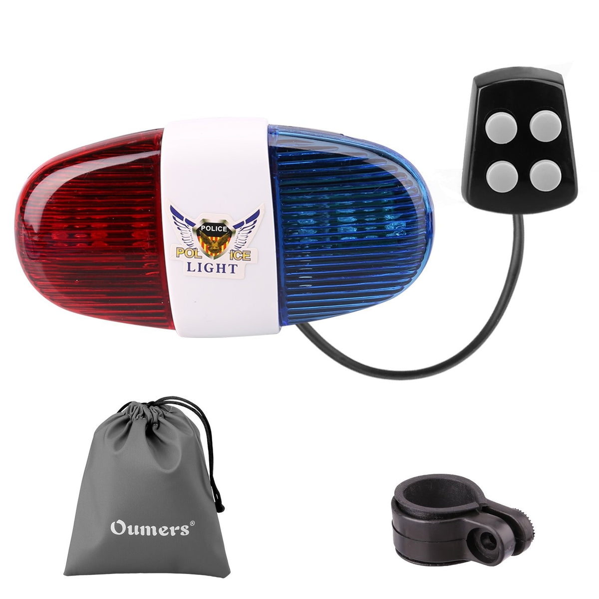 Bike Police Siren Horn with LED Lights Waterproof Bicycle Accessory