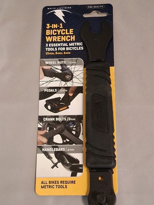 White Lightning 3-in-1 Bicycle Wrench Multi-Tool 15mm 8mm 6mm Steel Black