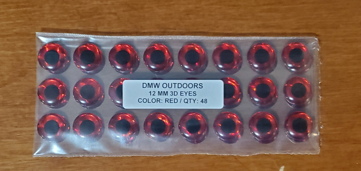 Holographic Red 3D Fish Eyes for Fly Tying and Lure Making, 12mm, 48 Pieces