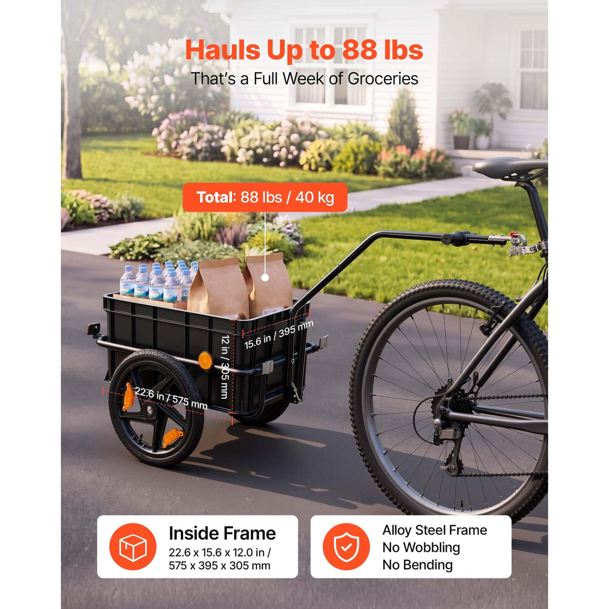 Bike Cargo Trailer 88 lbs 2-in-1 Bicycle Wagon for 22-28 inch Wheels