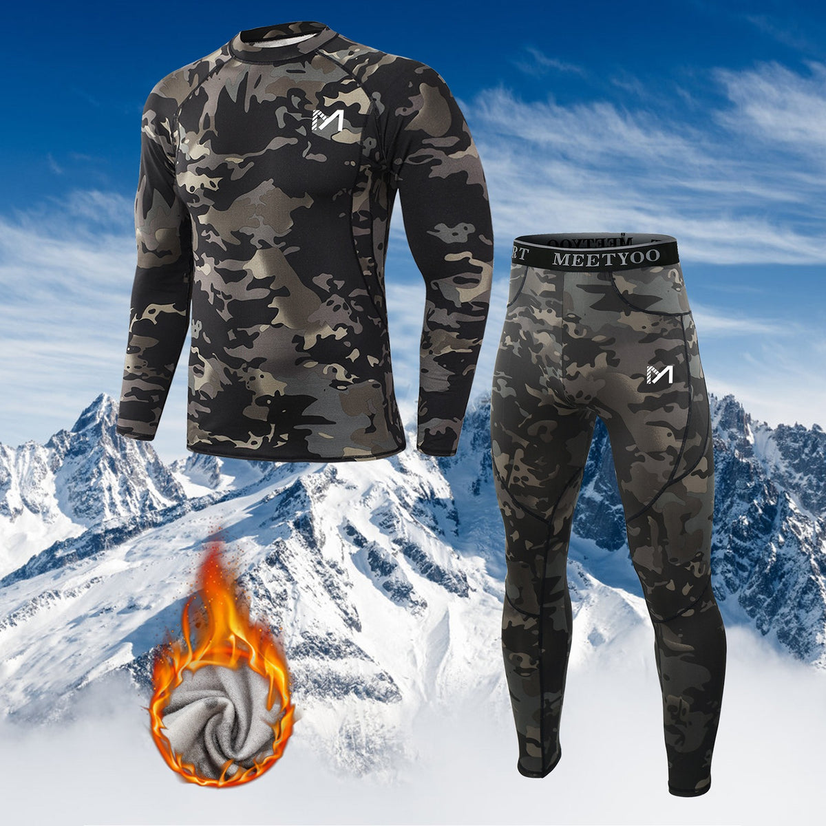 Men's Winter Fleece-Lined Thermal Long Johns Set Warm Underwear