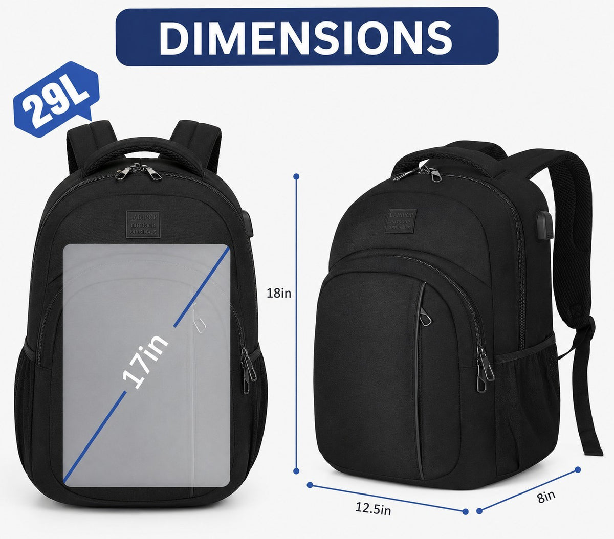 15.6-Inch Water-Resistant Laptop Backpack with USB Charging Port