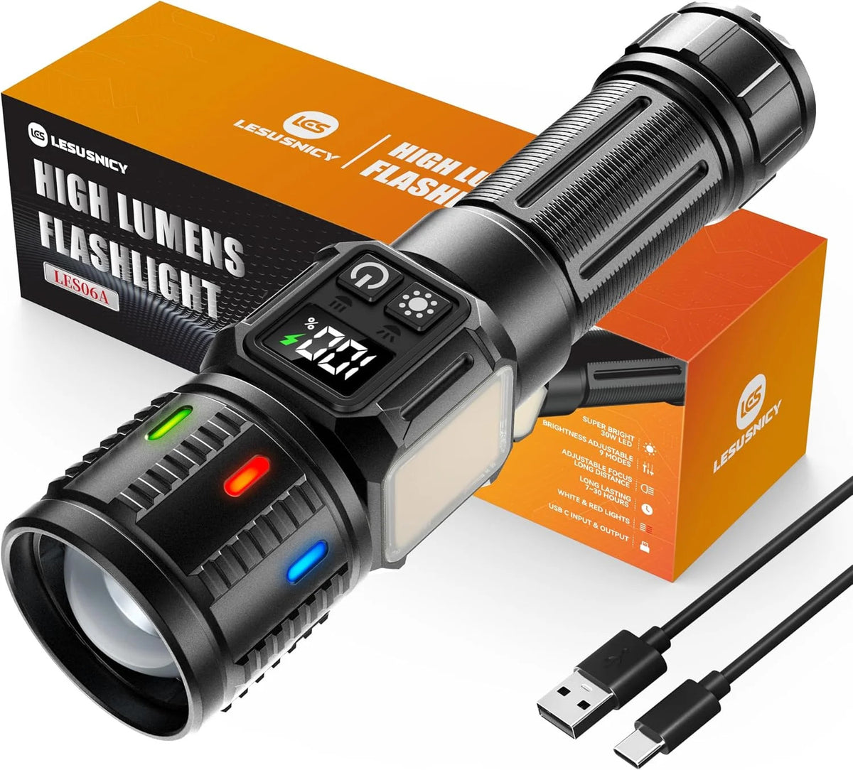 Rechargeable LED Flashlight 100,000 Lumens Dual Source Waterproof Camping Light
