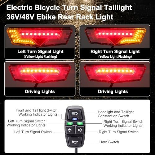 Electric Bike Turn Signal Light Kit with Headlight and Taillight for E-Bikes & Scooters