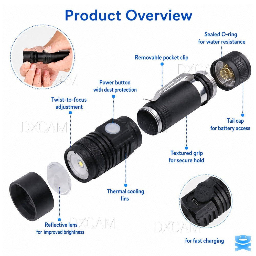 Rechargeable LED Flashlight 990000LM Tactical Torch Zoomable Waterproof