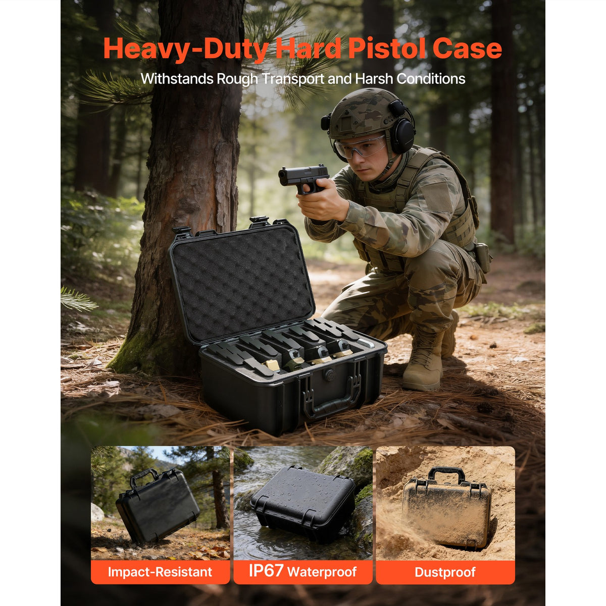 Durable Hard Pistol Case with Foam Interior for Secure Storage 15.9x12.5x7.5 in