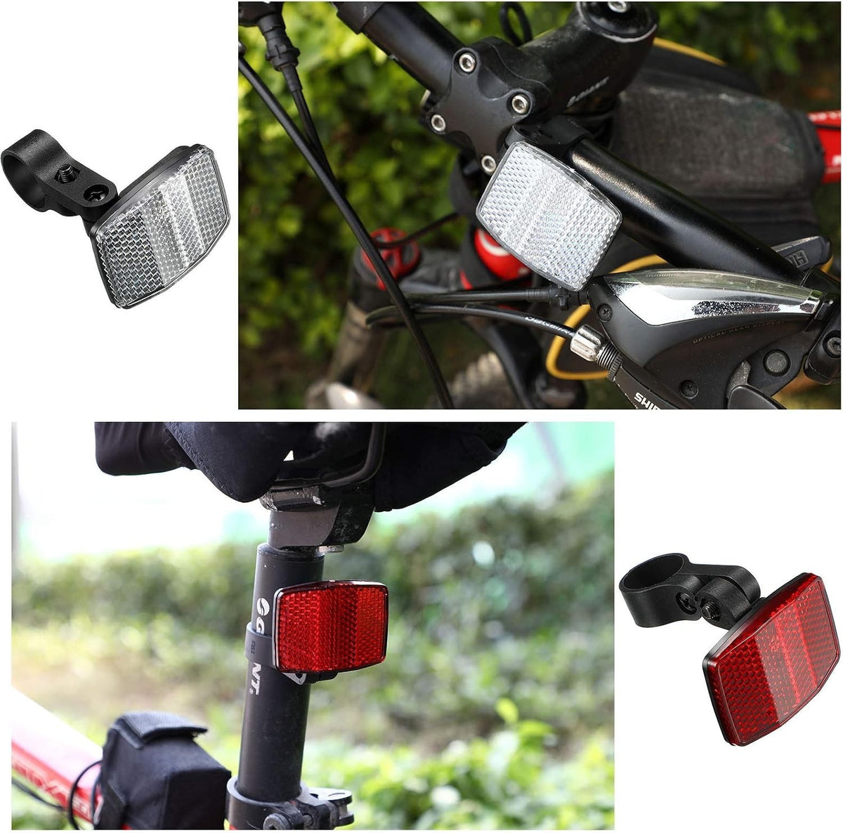 4 Pack Bicycle Reflectors Front and Rear for Handlebar and Seatpost - Red & White
