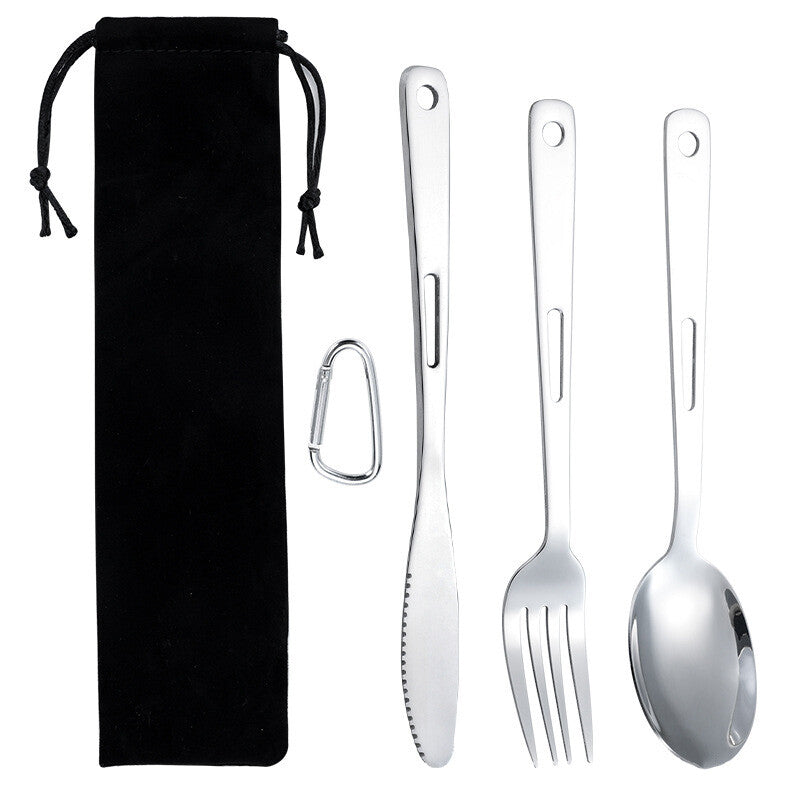 Stainless Steel Camping Utensil Set - 3-Piece Fork, Spoon, Knife for Outdoor