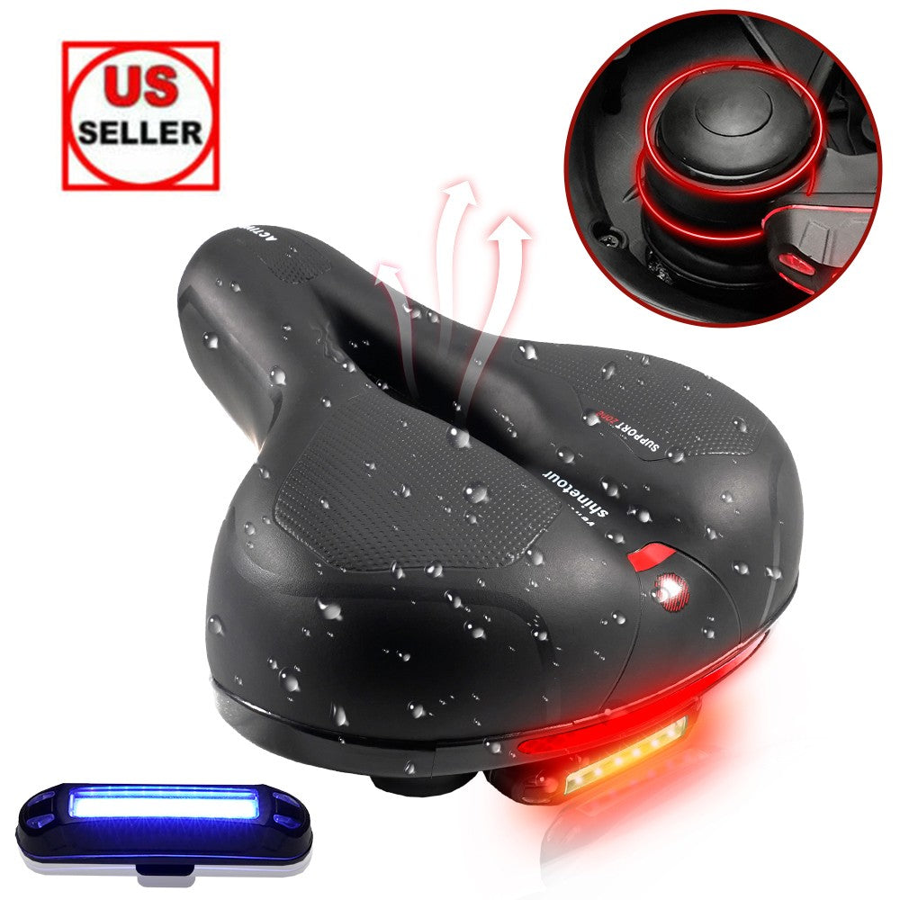 Comfort Bicycle Saddle Wide Memory Foam Seat with Shock Absorption & LED Tail Light