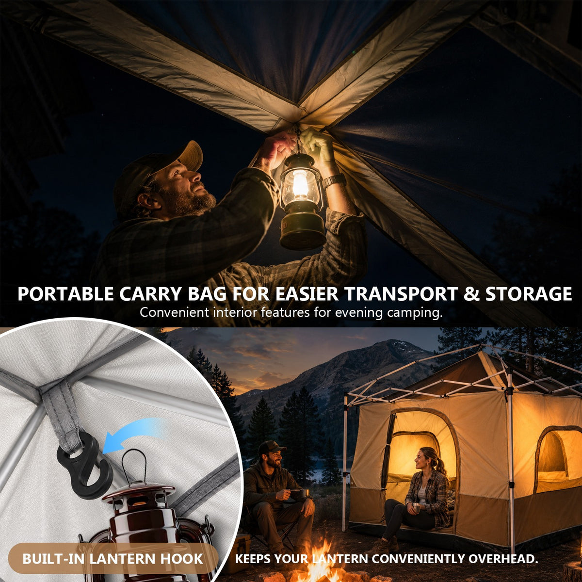 Pop-Up Canopy Inner Tent 10x10 with Mesh Windows for Camping & Outdoor