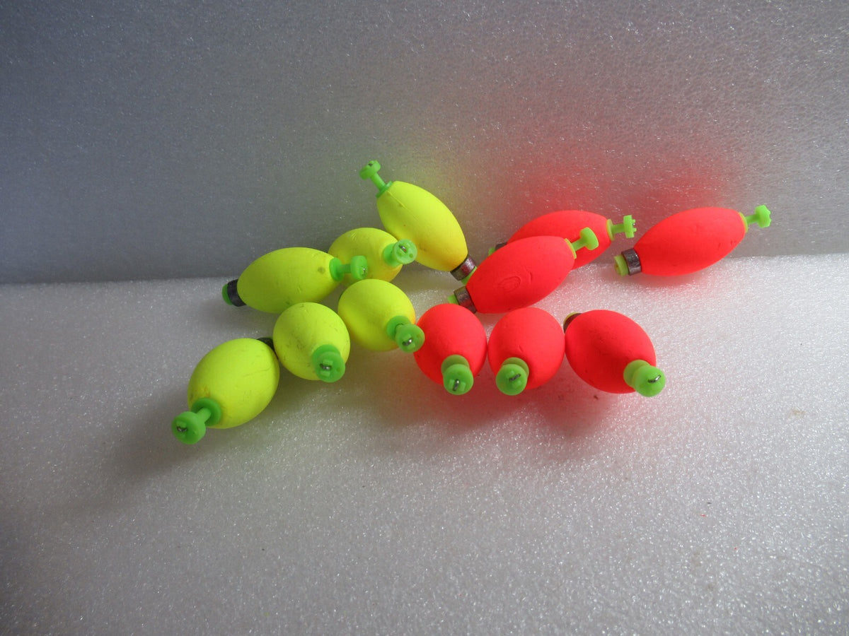 12 Pack 1.5-Inch Fishing Floats Oval Weighted Foam Snaps - Multiple Colors