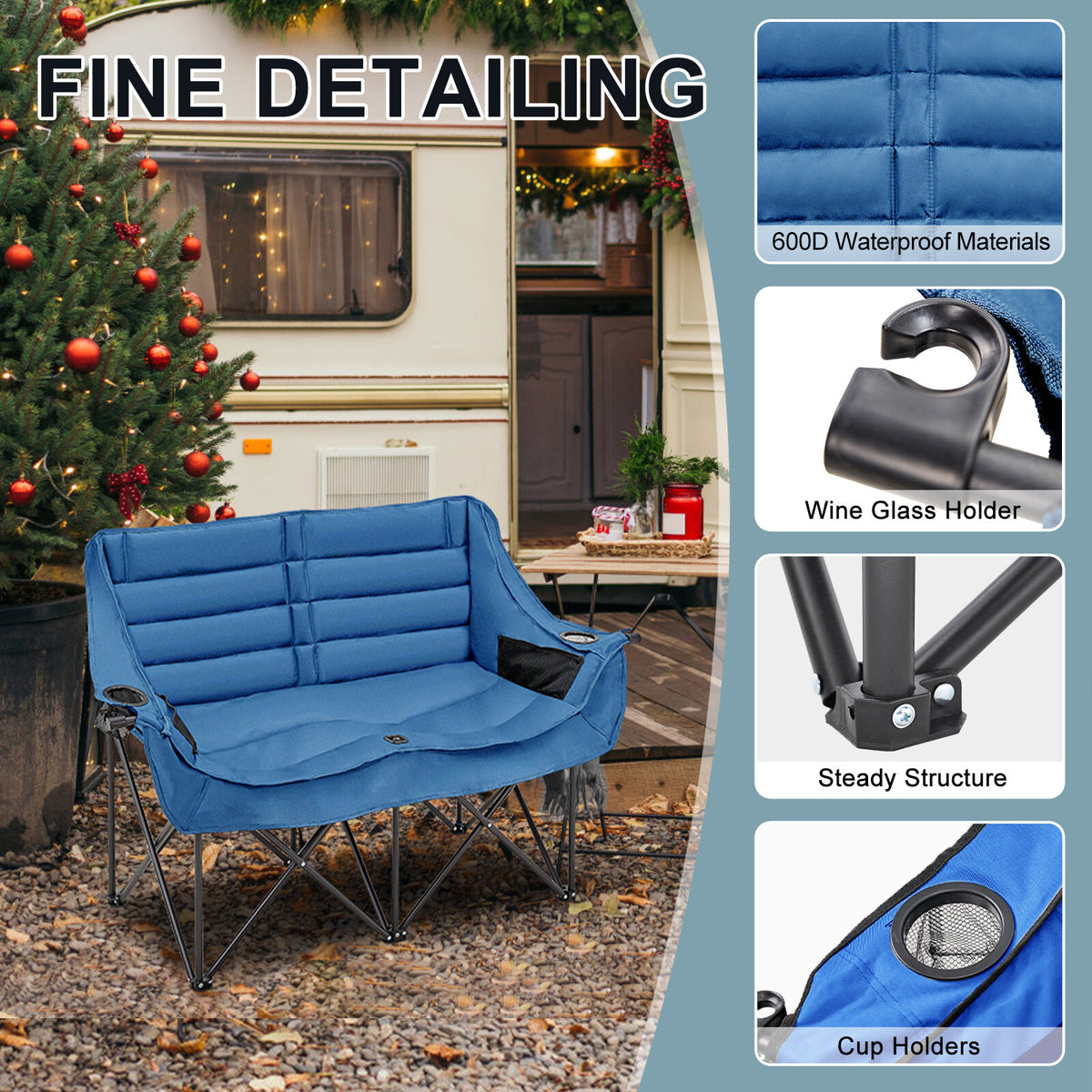 Heavy Duty Double Camping Chair for 2 People Folding Loveseat 990lb Capacity