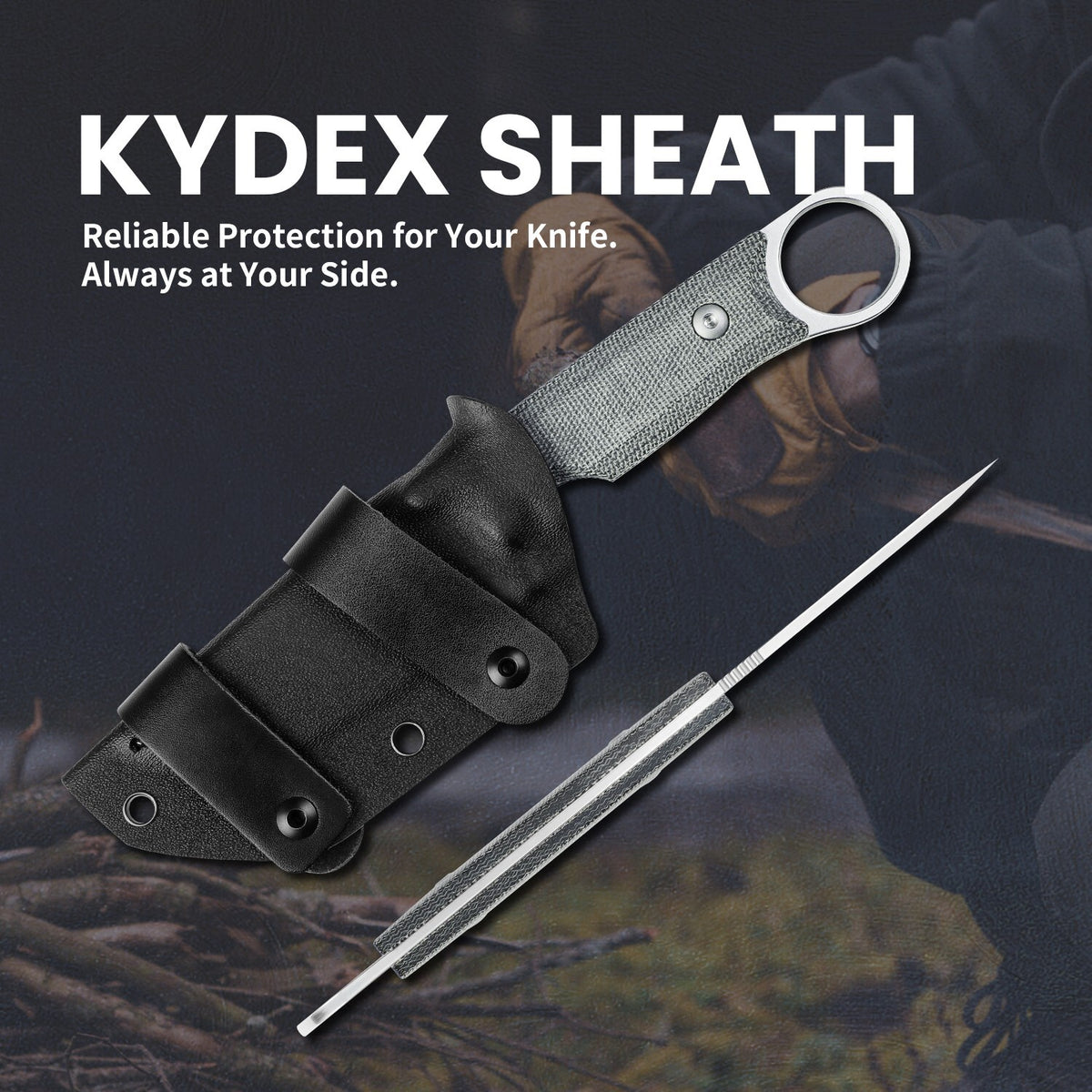 Fixed Blade Hunting Knife with D2 Steel Blade and Micarta Handle - 8.11 Inch