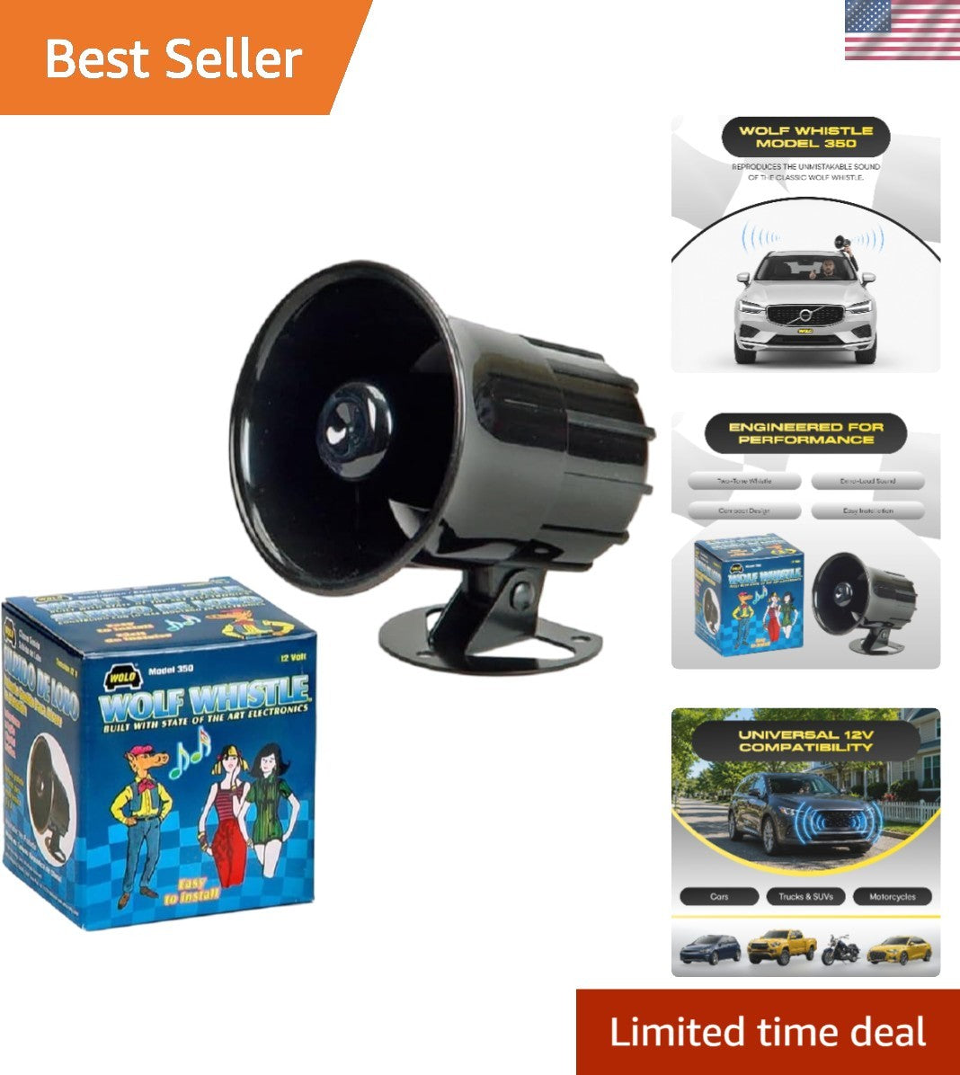 Electronic Car Horn with Two-Tone Whistle 105dB 12V Compact Vehicle Accessory